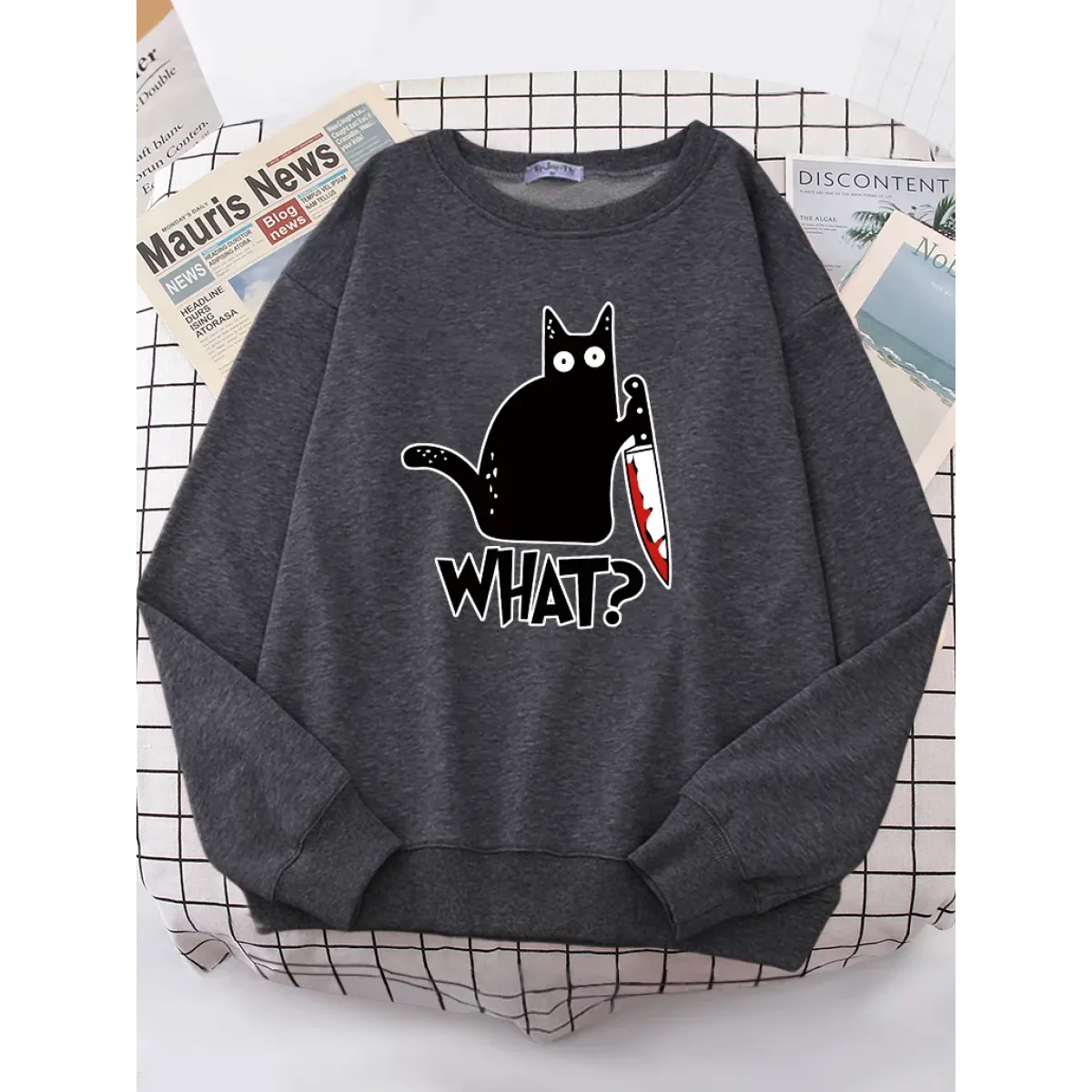 Kitty Say ’What?’ Sweatshirt - Harajuku Casual Hoody - T-Shirts - 1