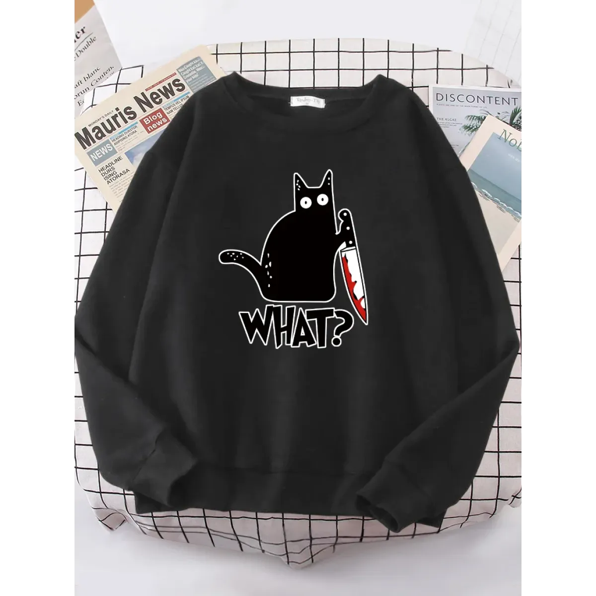 Kitty Say ’What?’ Sweatshirt - Harajuku Casual Hoody - T-Shirts - 14