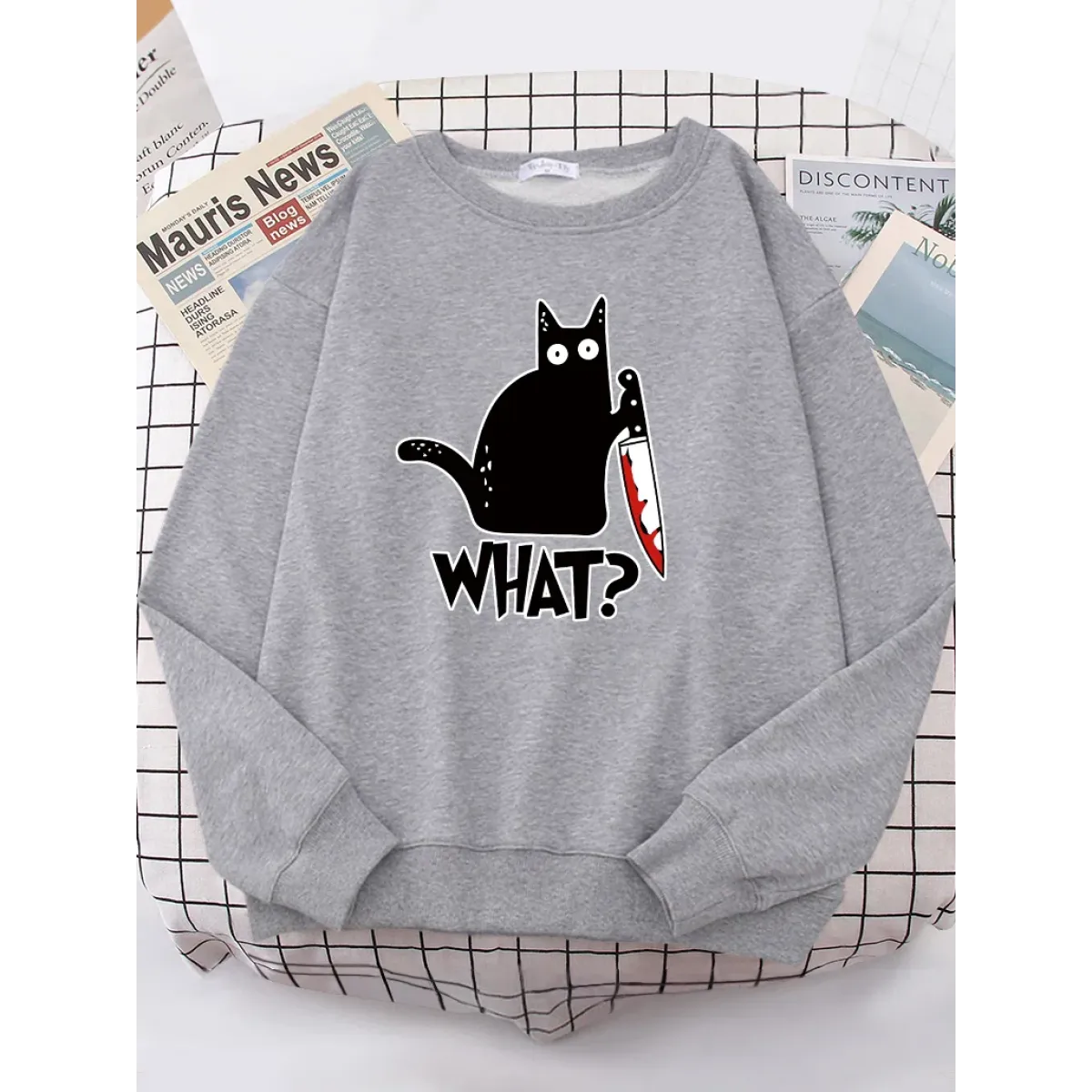 Kitty Say ’What?’ Sweatshirt - Harajuku Casual Hoody - T-Shirts - 9