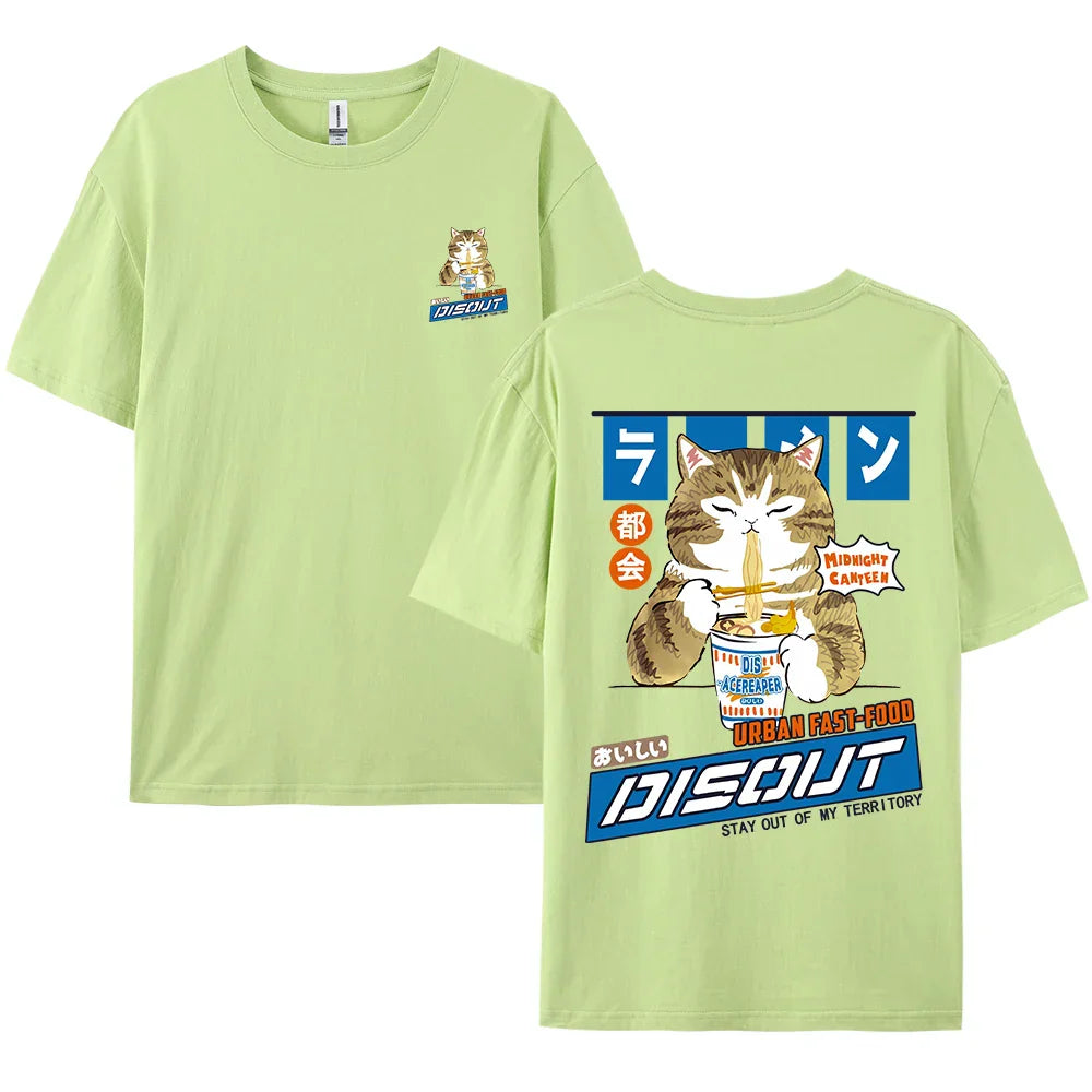 Harajuku Cat Eating Noodles Graphic Tee - Light Green / S - T-Shirts - T-Shirts - 10 - 2024