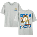 Harajuku Cat Eating Noodles Graphic Tee - T-Shirts - Long - Round - Men’s T-Shirts - 12