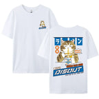 Harajuku Cat Eating Noodles Graphic Tee - T-Shirts - Long - Round - Men’s T-Shirts - 15