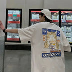 Harajuku Cat Eating Noodles Graphic Tee - T-Shirts - Long - Round - Men’s T-Shirts - 5