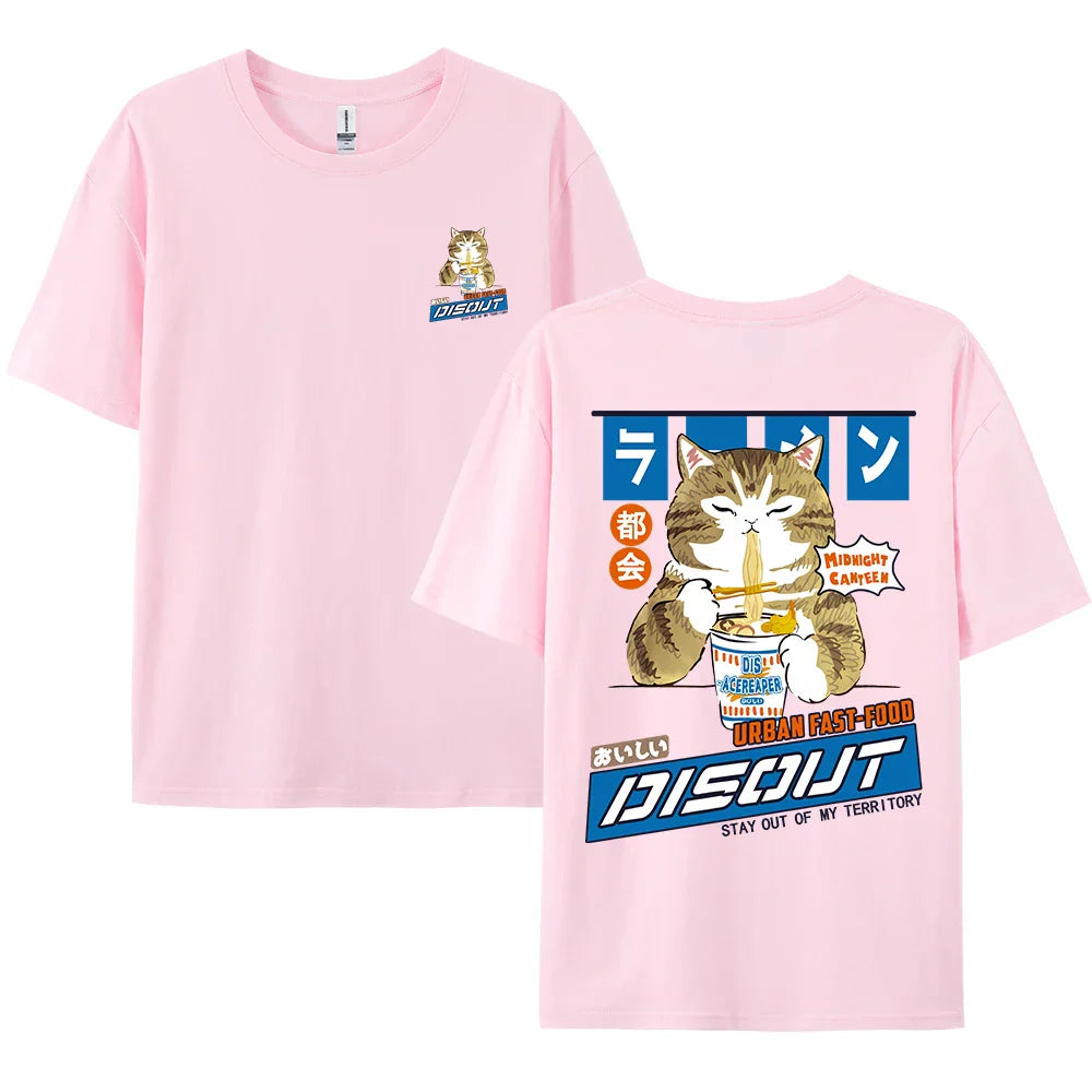 Harajuku Cat Eating Noodles Graphic Tee - Pink / S - T-Shirts - T-Shirts - 7 - 2024