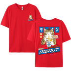 Harajuku Cat Eating Noodles Graphic Tee - T-Shirts - Long - Round - Men’s T-Shirts - 8