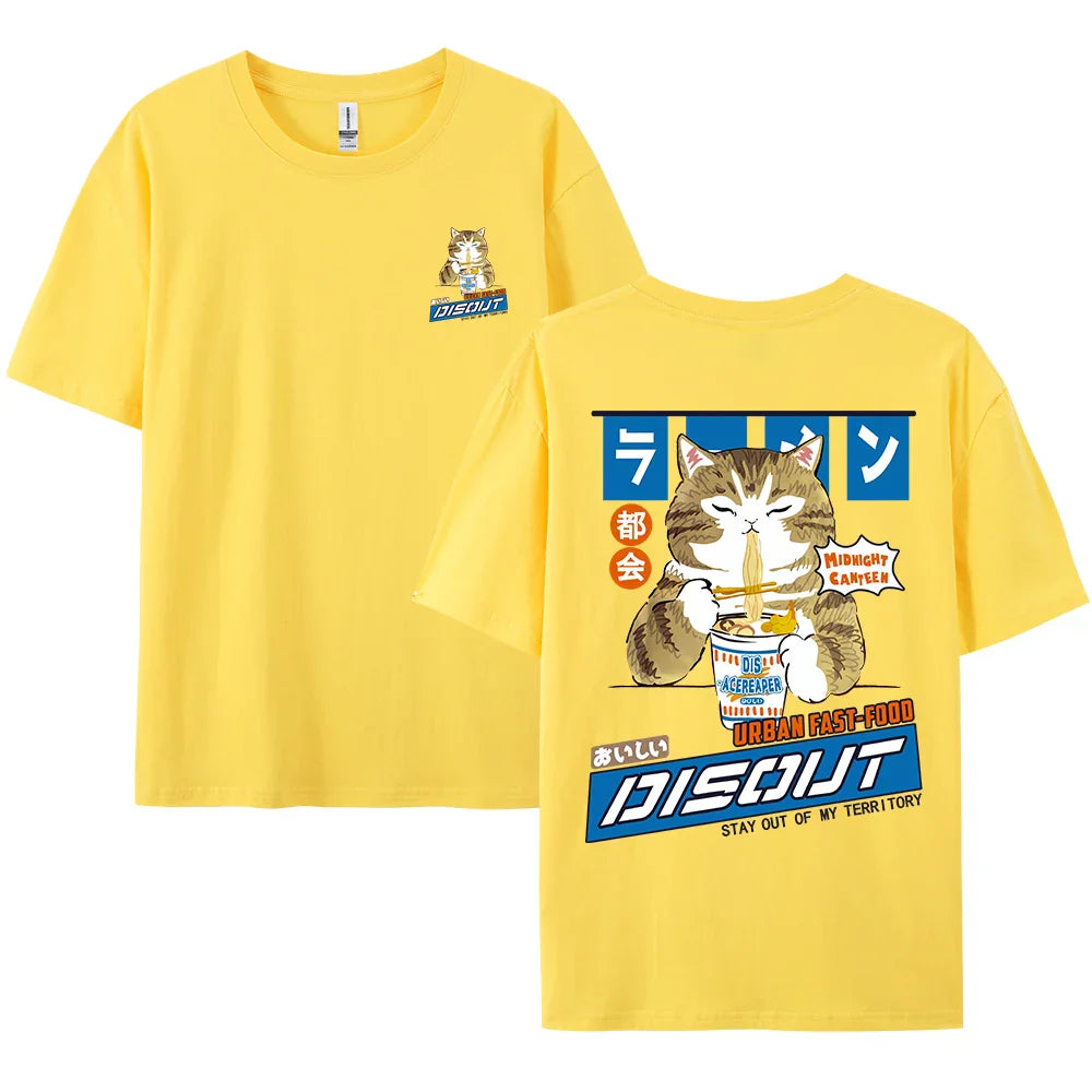 Harajuku Cat Eating Noodles Graphic Tee - Yellow / S - T-Shirts - T-Shirts - 9 - 2024