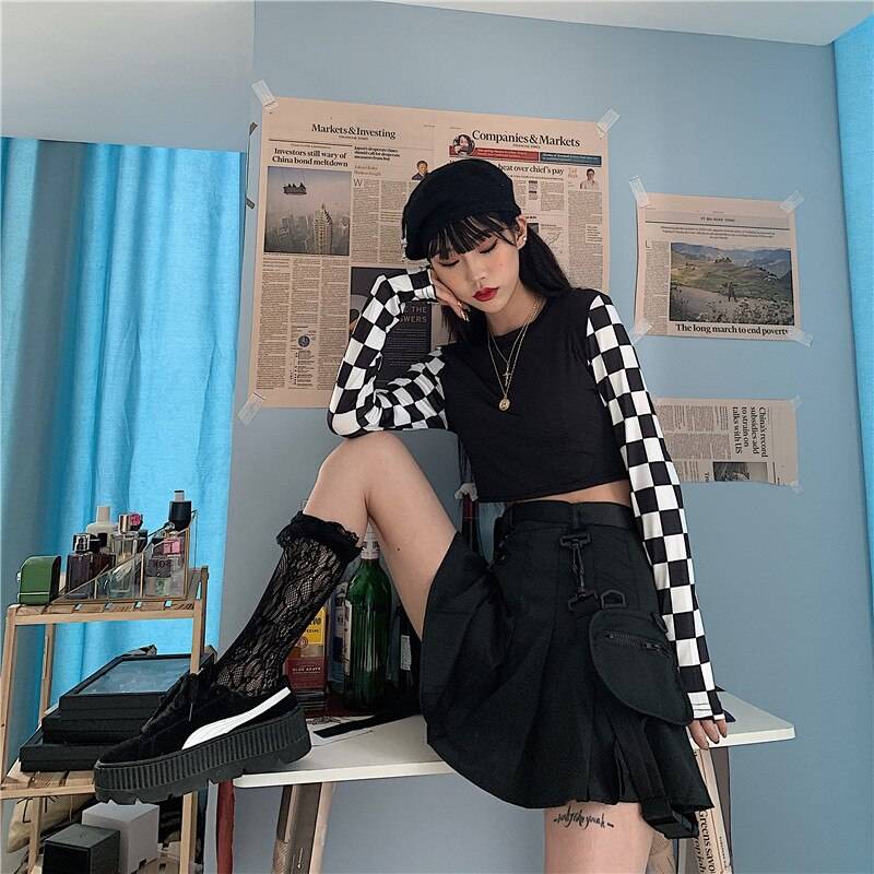 Harajuku Checkered Shirt - Black / One Size - T-Shirts - Shirts & Tops - 16 - 2024