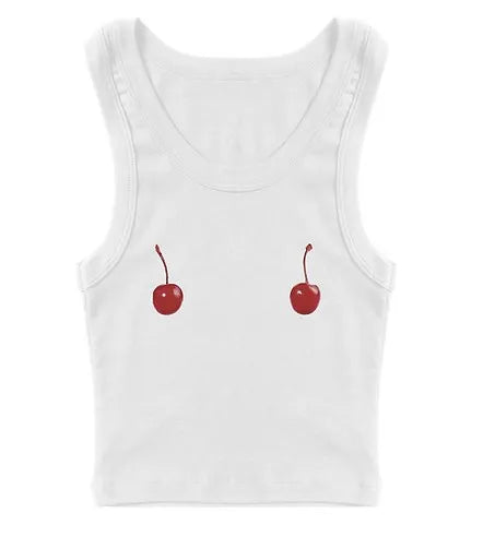 Harajuku Cherry Tee - Sleeveless Streetwear Crop - T-Shirts - Shirts & Tops - 1 - 2024