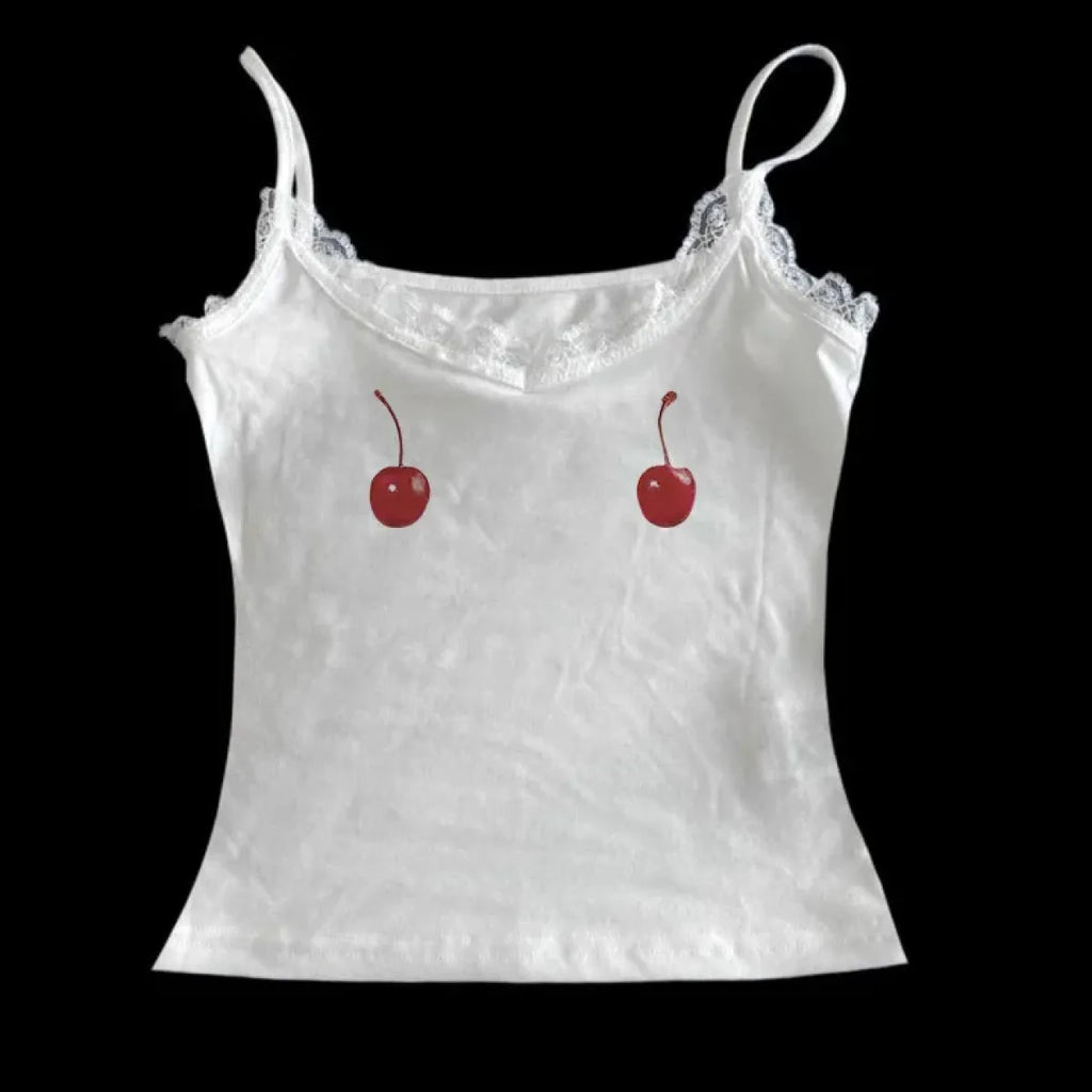 Harajuku Cherry Tee - Sleeveless Streetwear Crop - T-Shirts - 24