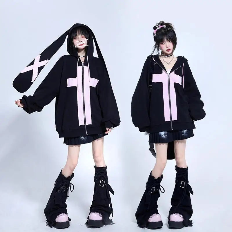 Harajuku Cute Rabbit Ears Hoodie - Oversized Y2K Sweatshirt - T-Shirts - Coats & Jackets - 3 - 2024