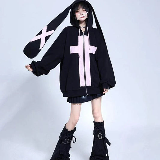 Harajuku Cute Rabbit Ears Hoodie - Oversized Y2K Sweatshirt - T-Shirts - Coats & Jackets - 1 - 2024