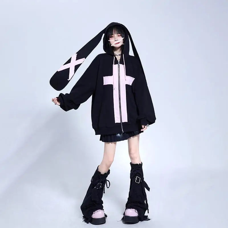 Harajuku Cute Rabbit Ears Hoodie - Oversized Y2K Sweatshirt - T-Shirts - Coats & Jackets - 5 - 2024