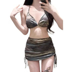 Dark Tie-Dye Off Shoulder Bikini Set – Harajuku Drawstring Mini Skirt - Bottoms - Long - Swimwear - 2