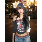 Harajuku Gothic Off-Shoulder T-Shirt - T-Shirts - Women T-shirts - 1