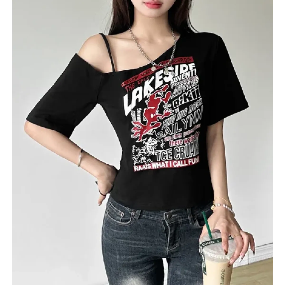Harajuku Gothic Off-Shoulder T-Shirt - T-Shirts - Women T-shirts - 6