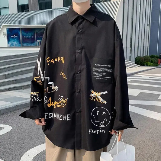 Harajuku Graphic Button Up Shirt - T-Shirts - Graphic Shirts - 1