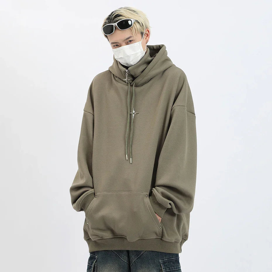 Harajuku High Neck Zipper Techwear Hoodie - gray / S - Hoodies & Sweatshirts - Clothing - 5 - 2024