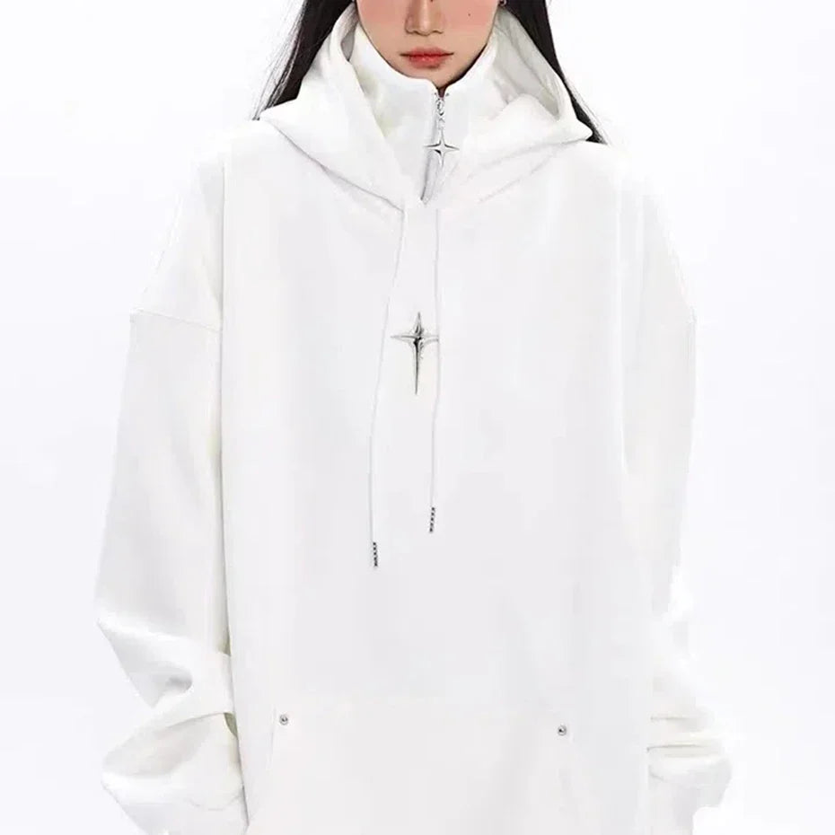 Harajuku High Neck Zipper Techwear Hoodie - white / S - Hoodies & Sweatshirts - Clothing - 6 - 2024