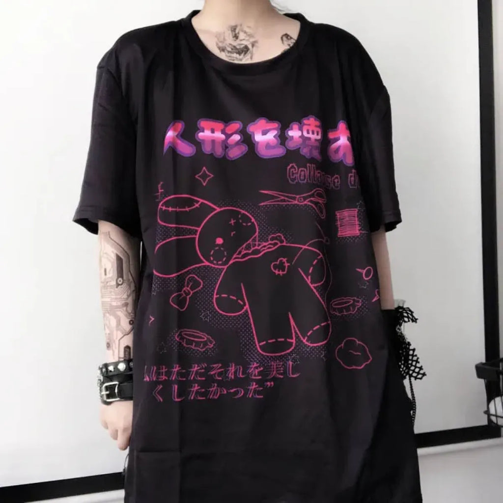 Harajuku Hopper Tee – Cyberpunk Bunny Graphic Crop Top - T-Shirts - 2