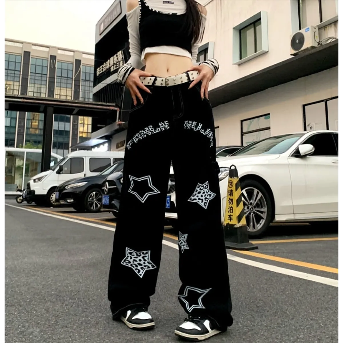 Harajuku-Inspired Retro Star Print Trousers - Bottoms - 2