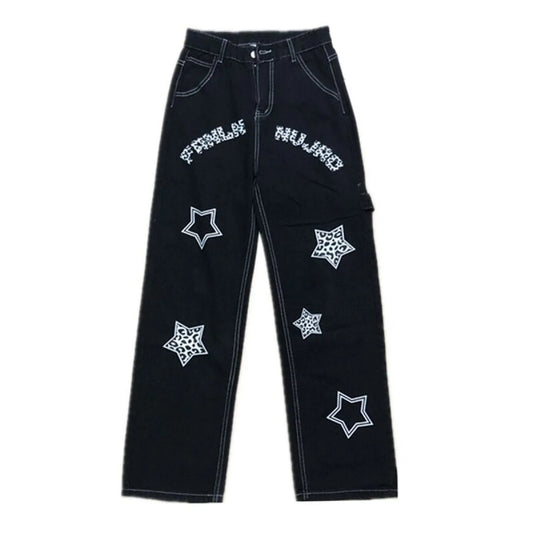Harajuku-Inspired Retro Star Print Trousers - Bottoms - 5