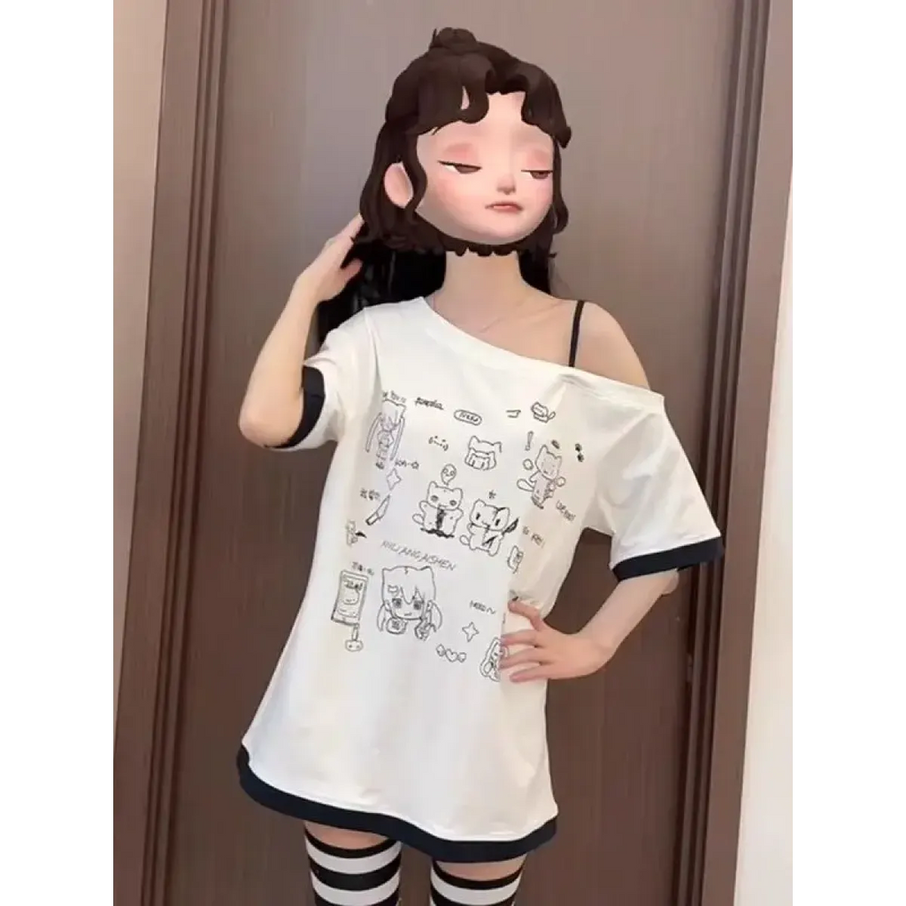Harajuku Kawaii Cartoon Print Loose Tee – Gothic Sweet Style - T-Shirts - Short - Crew - T-Shirts - 10