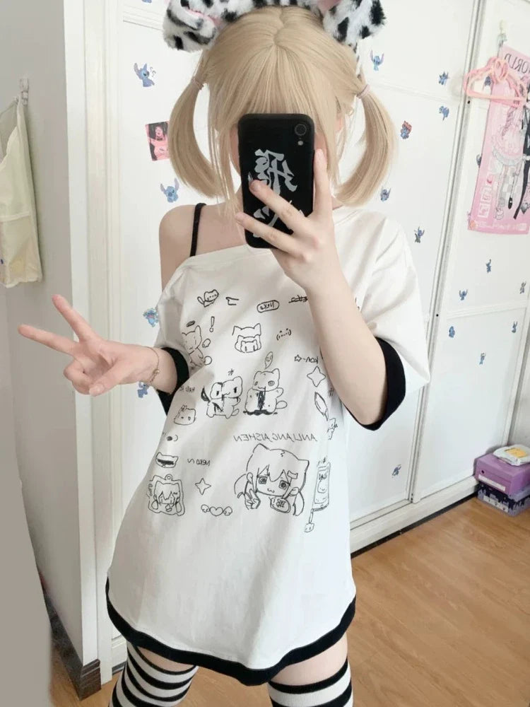 Harajuku Kawaii Cartoon Print Loose Tee – Gothic Sweet Style - T-Shirts - T-Shirts - 2025 - 2 - Worldwide Shipping