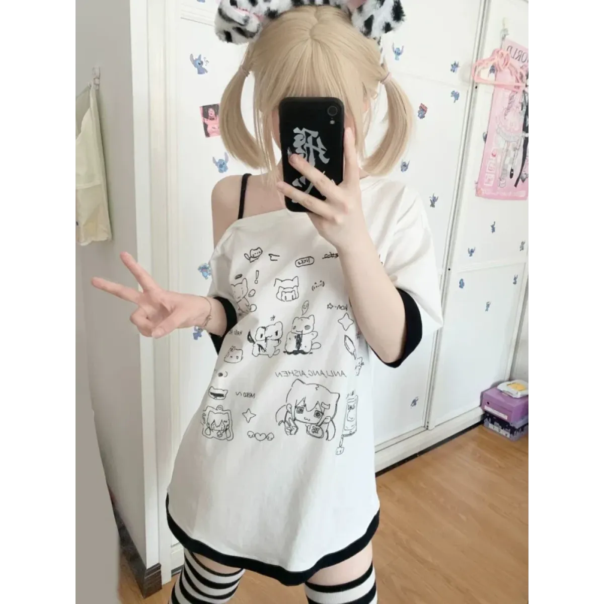 Harajuku Kawaii Cartoon Print Loose Tee – Gothic Sweet Style - T-Shirts - Short - Crew - T-Shirts - 2