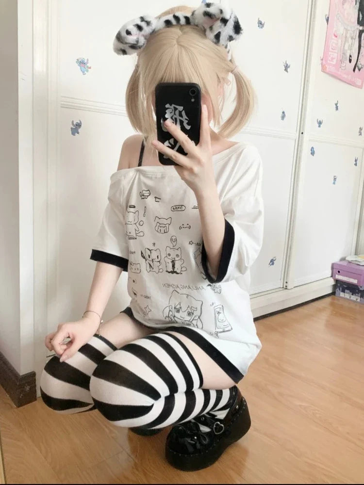 Harajuku Kawaii Cartoon Print Loose Tee – Gothic Sweet Style - T-Shirts - T-Shirts - 2025 - 3 - Worldwide Shipping