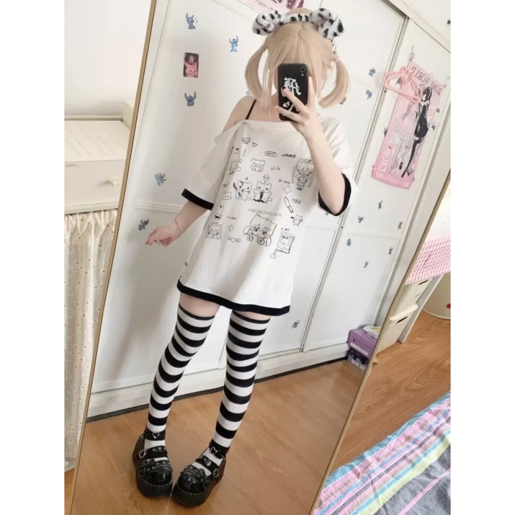 Harajuku Kawaii Cartoon Print Loose Tee – Gothic Sweet Style - T-Shirts - Short - Crew - T-Shirts - 4