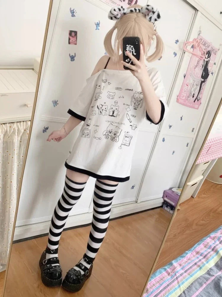 Harajuku Kawaii Cartoon Print Loose Tee – Gothic Sweet Style - T-Shirts - T-Shirts - 2025 - 4 - Worldwide Shipping