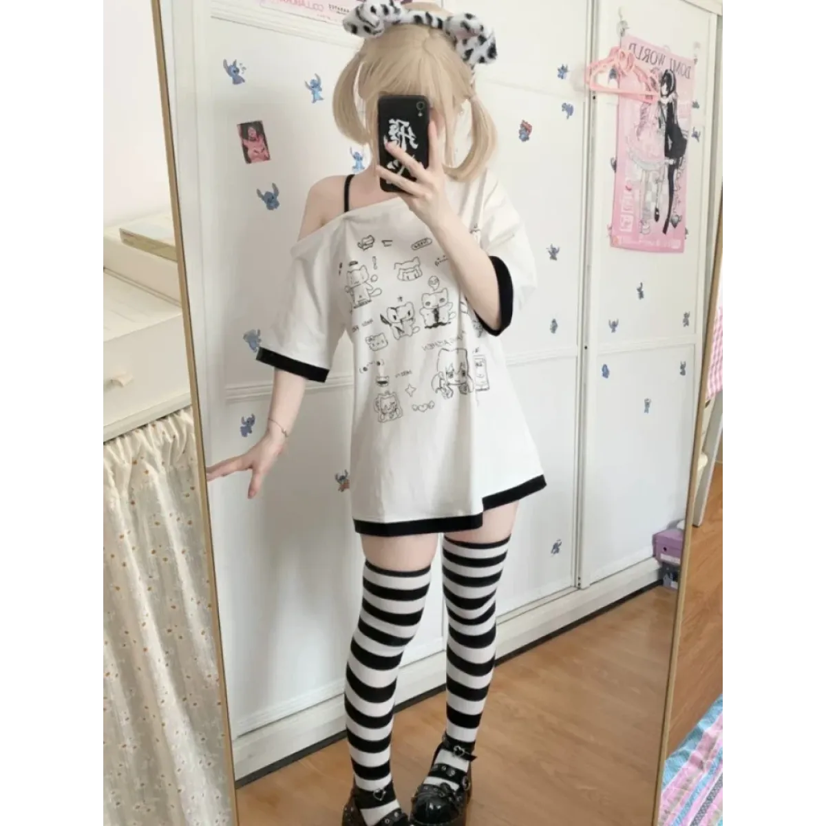 Harajuku Kawaii Cartoon Print Loose Tee – Gothic Sweet Style - T-Shirts - Short - Crew - T-Shirts - 5