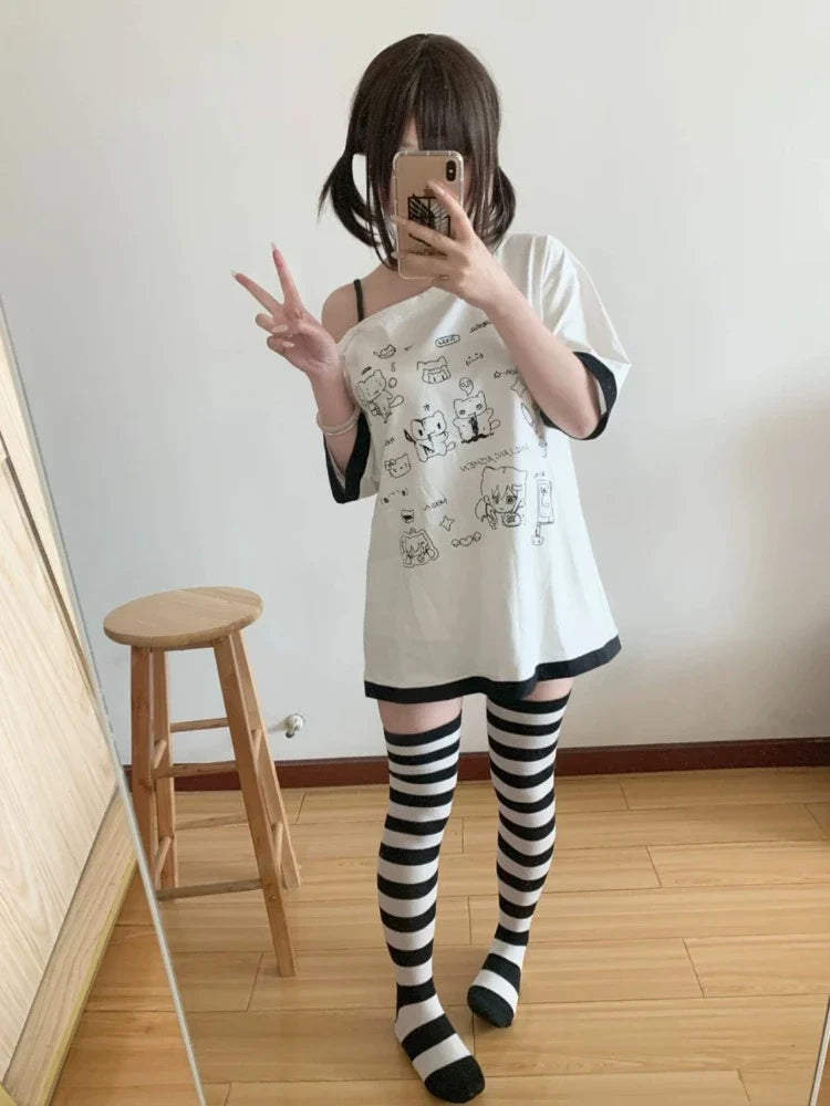 Harajuku Kawaii Cartoon Print Loose Tee – Gothic Sweet Style - T-Shirts - T-Shirts - 2025 - 7 - Worldwide Shipping