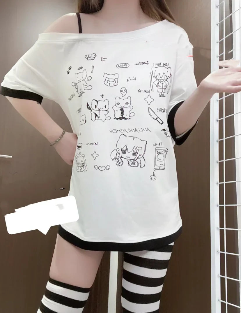 Harajuku Kawaii Cartoon Print Loose Tee – Gothic Sweet Style - T-Shirts - T-Shirts - 2025 - 9 - Worldwide Shipping