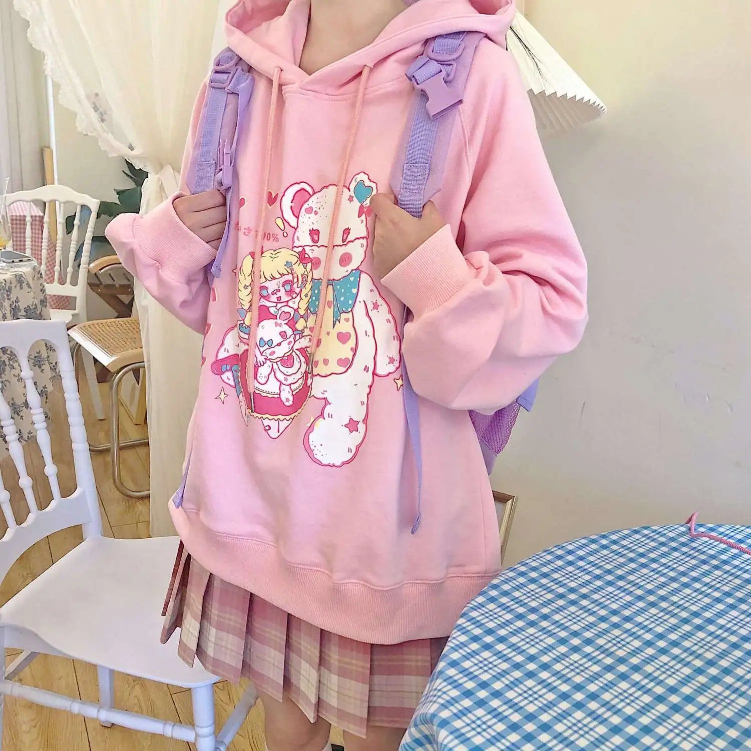 Harajuku Kawaii Hoodie - Cute Cartoon Print Oversized Sweatshirt - Pink / S - T-Shirts - Shirts & Tops - 9 - 2024