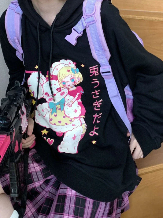 Harajuku Kawaii Hoodie - Cute Cartoon Print Oversized Sweatshirt - Black / S - T-Shirts - Shirts & Tops - 5 - 2024