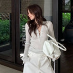 Glitter Lace-Up V-Neck Top – Y2K E-Girl Harajuku Knit Pullover - T-Shirts - Long - V-neck - Tops - 2