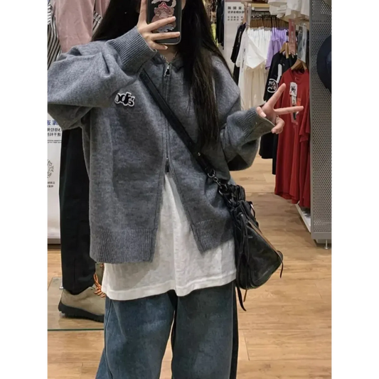 Harajuku Knit Zip Cardigan - Women’s Clothing & Accessories - Cardigans - 1