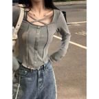 Harajuku Korean Style Slim Long Sleeve T-shirt - Sexy Streetwear Top - T-Shirts - 8