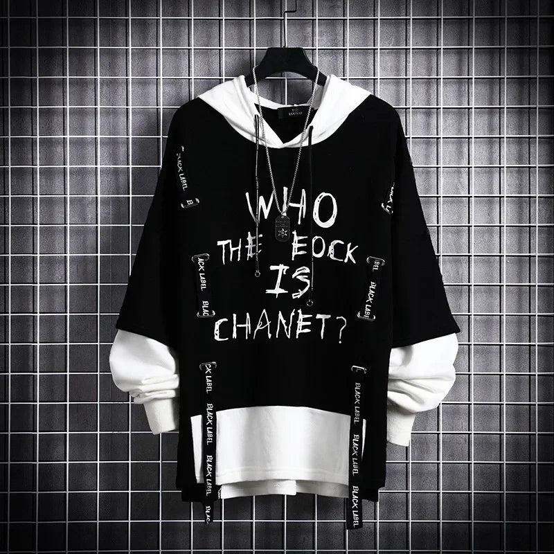 Harajuku Korean Techwear Loose Hoodie - Black/White / S - Hoodies & Sweatshirts - Clothing - 8 - 2024