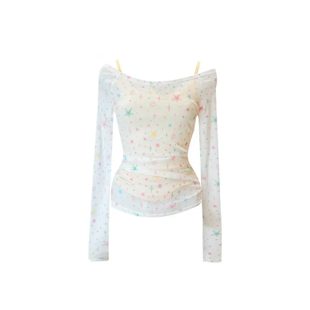 White Star Tee - Harajuku Korean Y2K Fit - T-Shirts - Short - Other - Blouse - 1