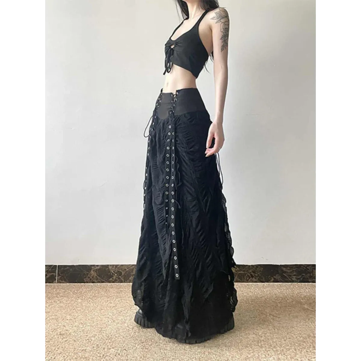 Harajuku Lace Bow A-Line Skirt - Bottoms - Skirts - 2