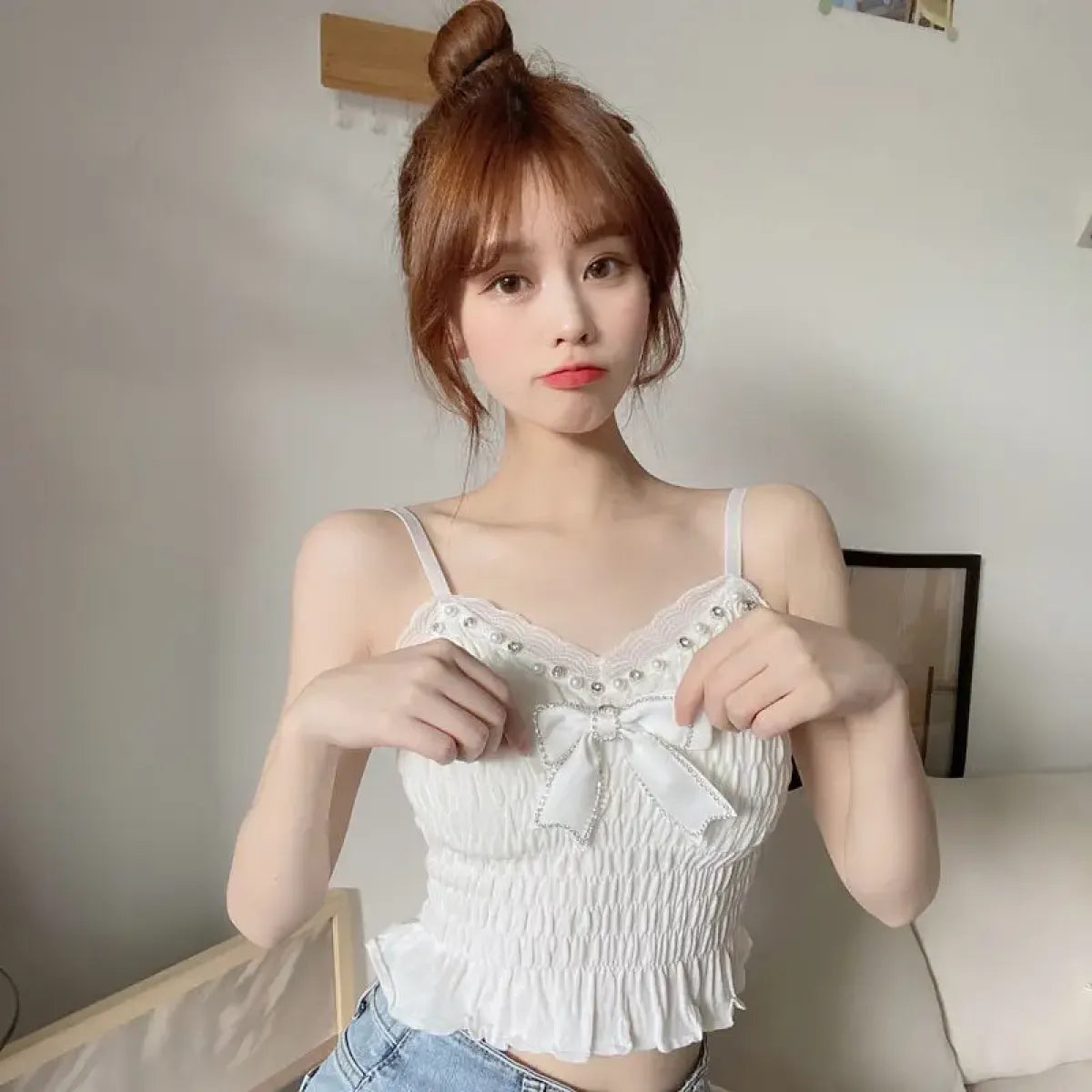 Harajuku Lace Bow Crop Top - Women’s Clothing & Accessories - Crop Tops - 23