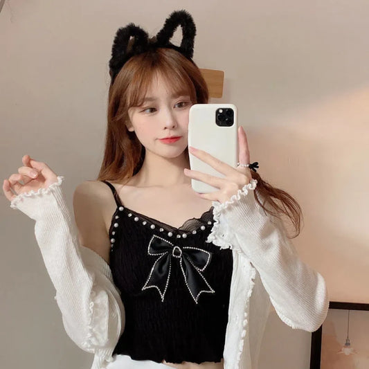 Harajuku Lace Bow Crop Top - Women’s Clothing & Accessories - Crop Tops - 26