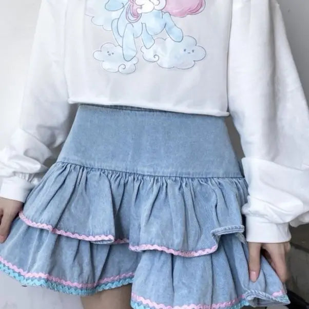 Harajuku Lolita Denim Skirt – Women’s High-Waist Tiered Mini Skirt - Skirt / XS - Bottoms - Skirts - 2024 - 9