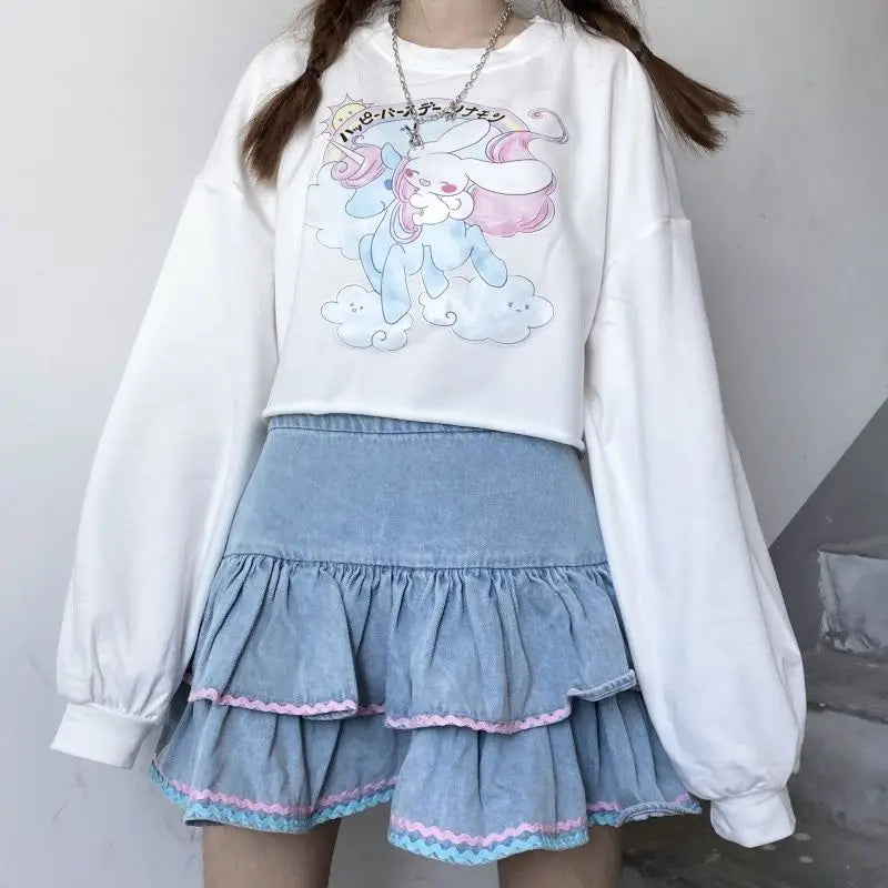 Harajuku Lolita Denim Skirt – Women’s High-Waist Tiered Mini Skirt - Bottoms - Skirts - 2024 - 5 - Worldwide Shipping