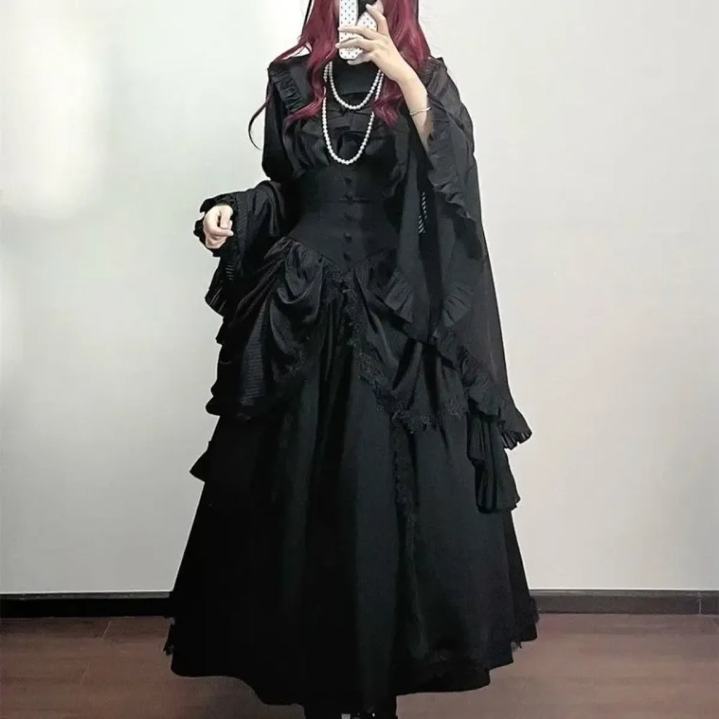 Harajuku Lolita Flare Sleeve Top & Midi Skirt Set - Bottoms - Sets / Co-ords - 2