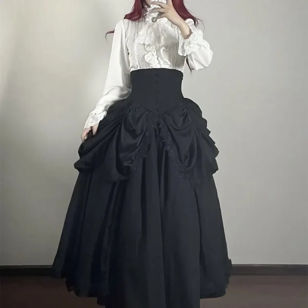 Harajuku Lolita Flare Sleeve Top & Midi Skirt Set - Bottoms - Sets / Co-ords - 4