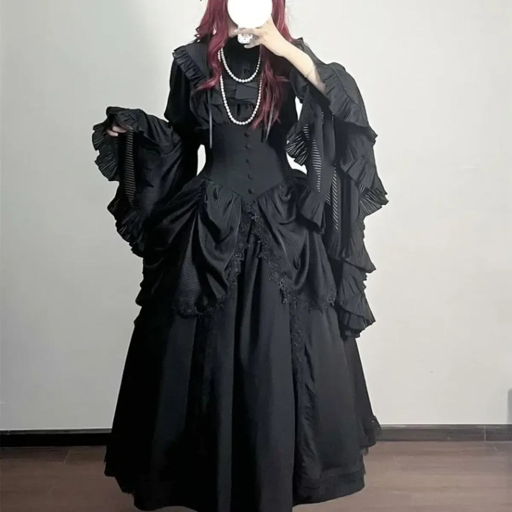 Harajuku Lolita Flare Sleeve Top & Midi Skirt Set - Bottoms - Sets / Co-ords - 8