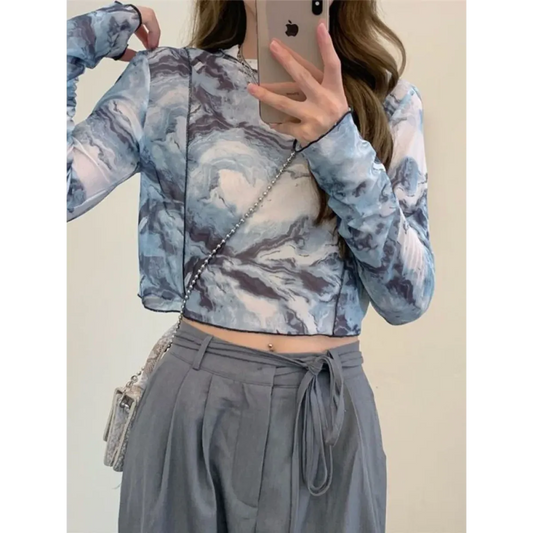 Tie-Dye Harajuku Mesh Crop Top - Women’s Clothing & Accessories - Tops - 1